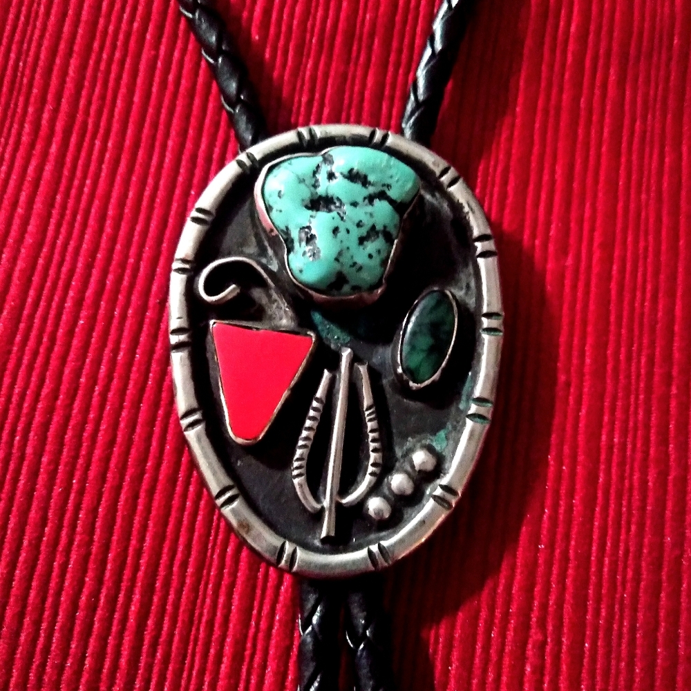 Turquoise and Red Bolo Tie
